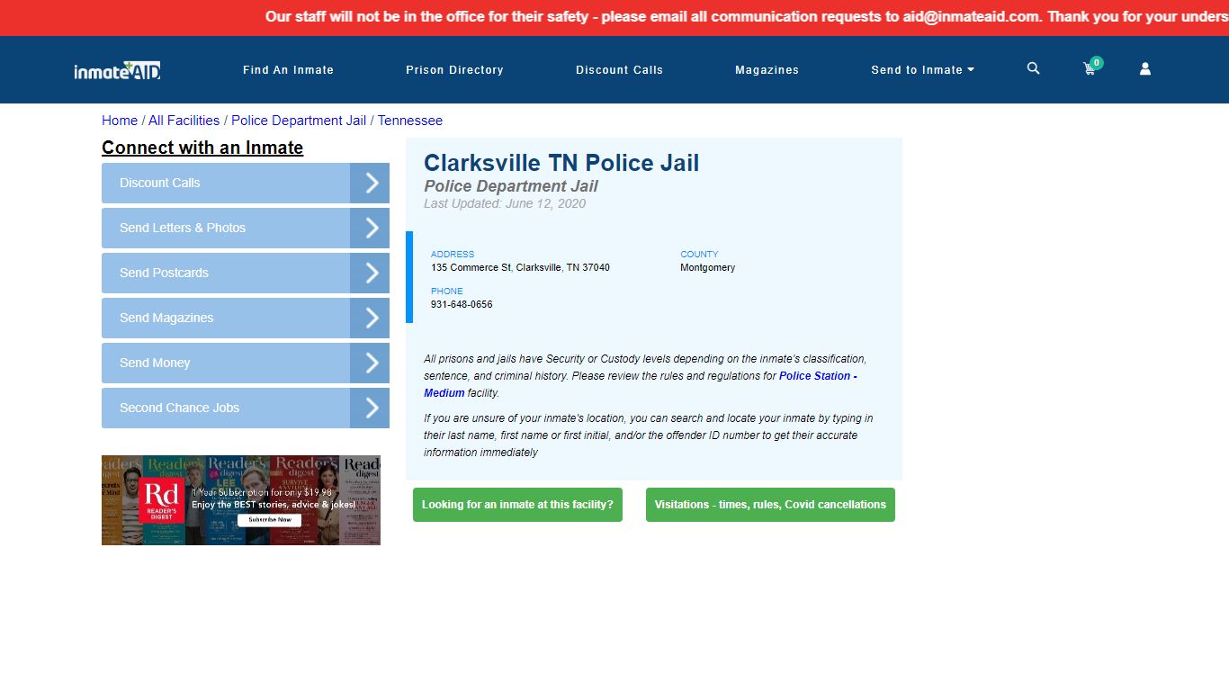 Clarksville TN Police Jail & Inmate Search - Clarksville, TN