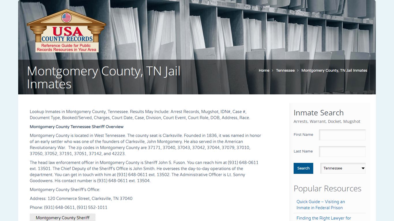 Montgomery County, TN Jail Inmates | Name Search